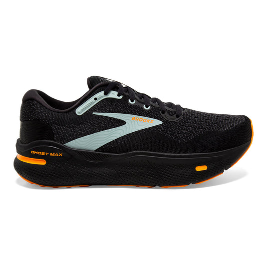 Men's Brooks Ghost Max, Black/Orange/Cloud Blue, 12 D Medium