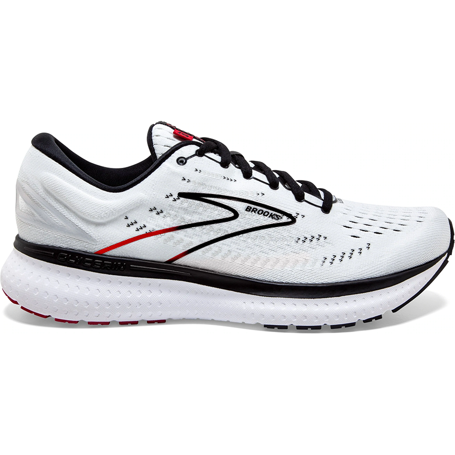 Men's Brooks Glycerin 19, White/Black/Red, 8 D Medium