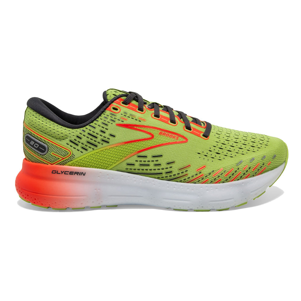 Men's Brooks Glycerin 20, Lime/Red/Ebony, 11.5 D Medium