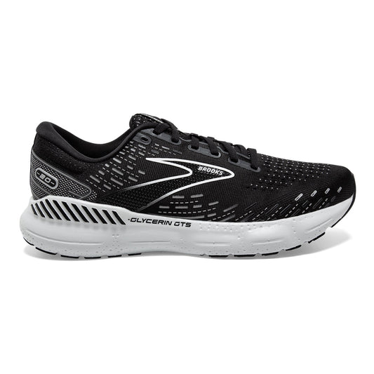 Men's Brooks Glycerin GTS 20, Black/White/Alloy, 10 2E Wide