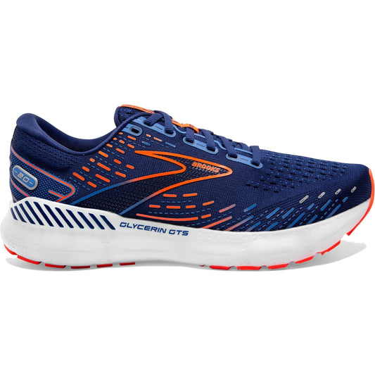 Men's Brooks Glycerin GTS 20, Blue Depths/Palace Blue/Orange, 10 2E Wide