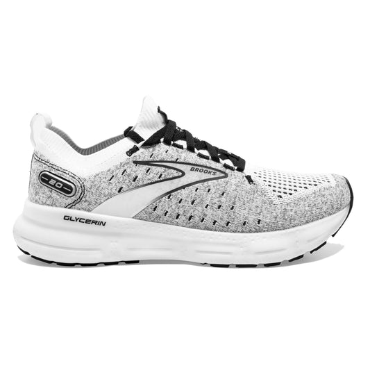 Men's Brooks Glycerin StealthFit 20, White/Grey/Black, 11 D Medium