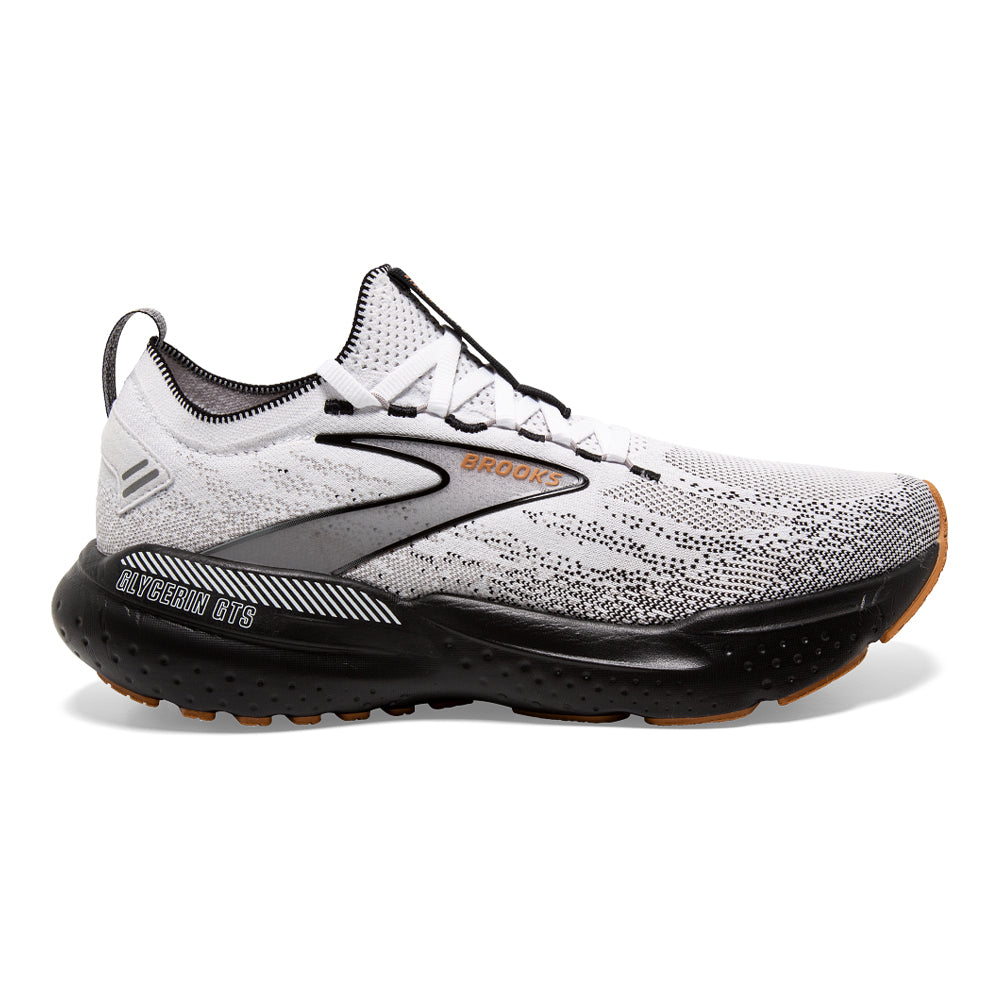 Men's Brooks Glycerin StealthFit GTS 21, White/Grey/Black, 11 D Medium