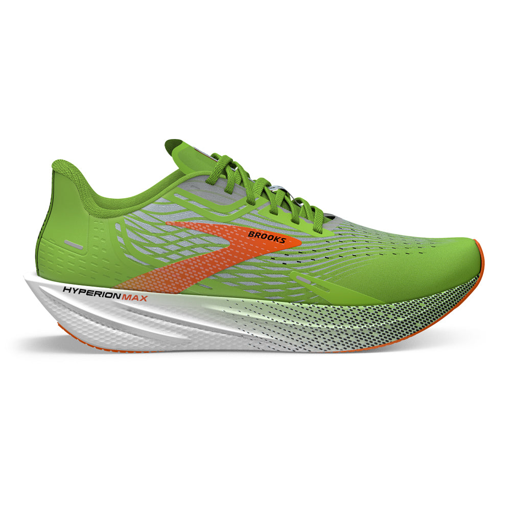 Men's Brooks Hyperion Max, Green Gecko/Red Orange/White, 12.5 D Medium