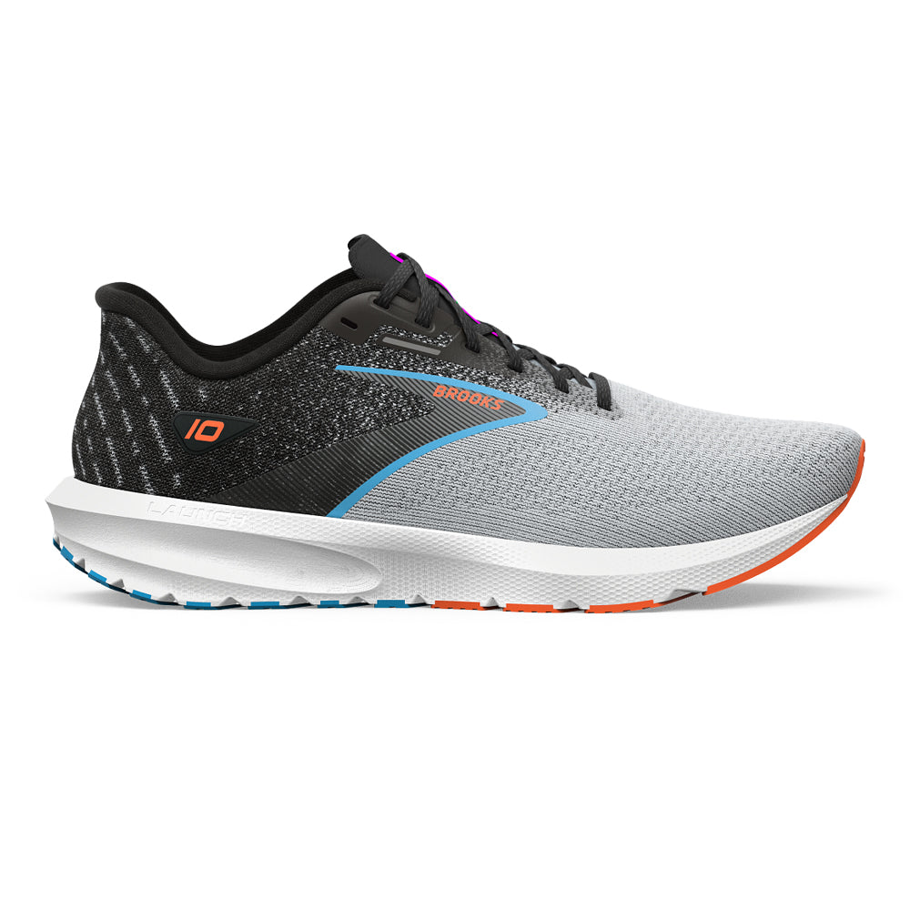Men's Brooks Launch 10, Black/Grey/Orange Clown Fish, 13 2E Wide
