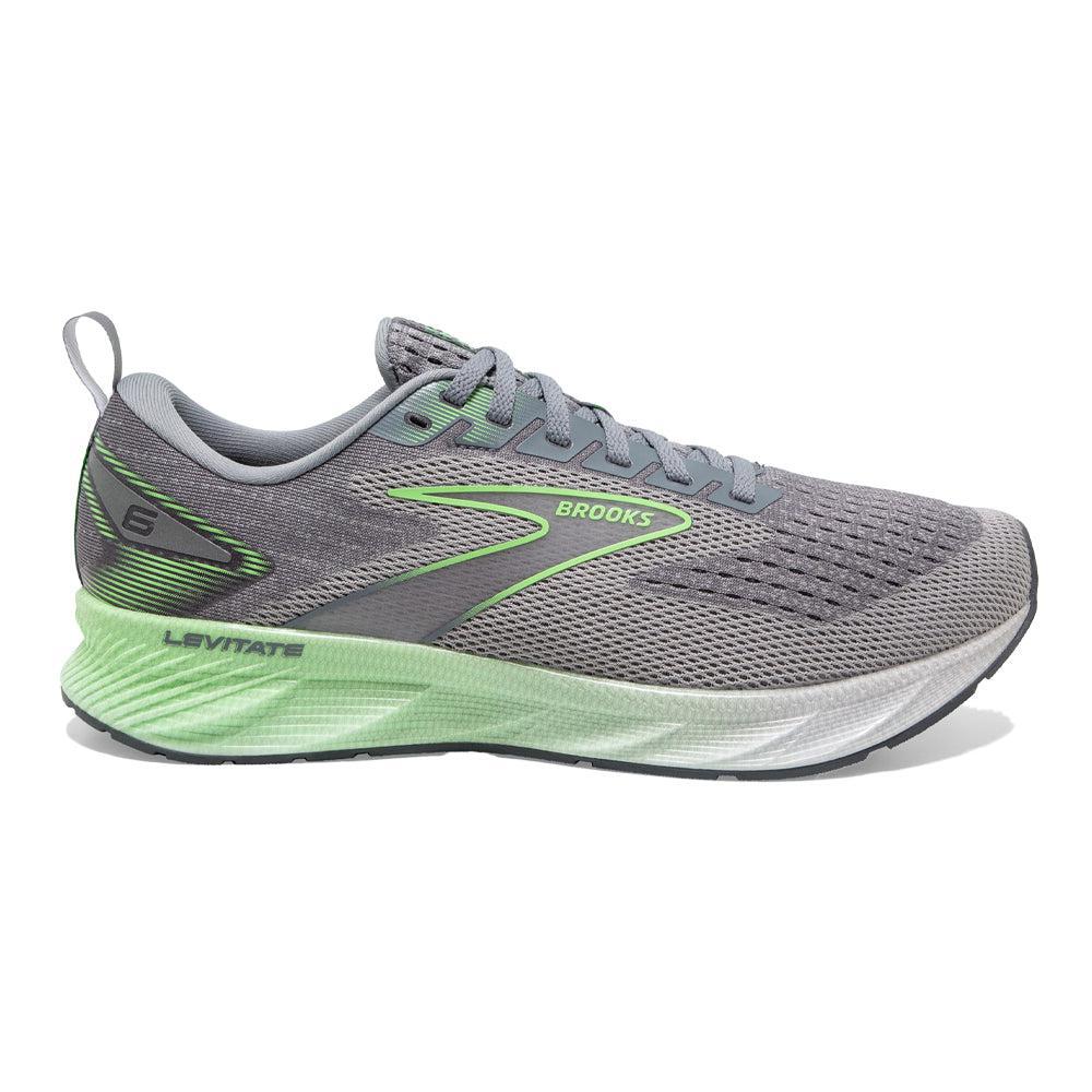 Men's Brooks Levitate 6, Primer Grey/Neon Green, 10 D Medium