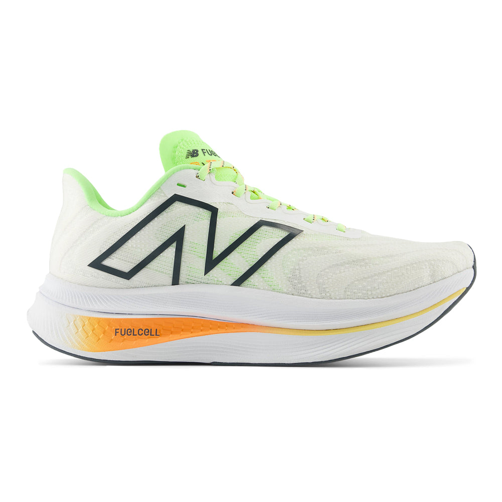 Men's New Balance FuelCell SuperComp Trainer v2, White/Bleached Lime Glo/Hot Mango, 9.5 D Medium