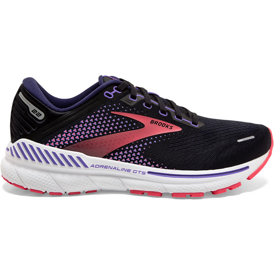 Women's Brooks Adrenaline GTS 22, Black/Purple/Coral, 8.5 B Medium
