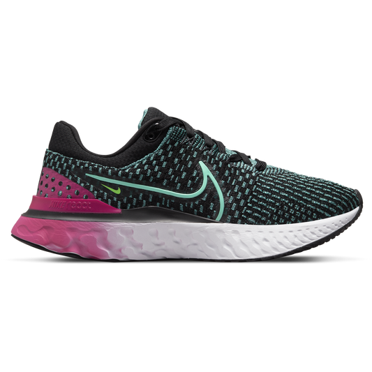 Women's Nike React Infinity Run Flyknit 3, Black/Dynamic Turquoise-Pink Prime, 7.5 B Medium