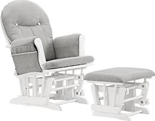Angel Line Celine Glider And Ottoman, White with Gray Cushions