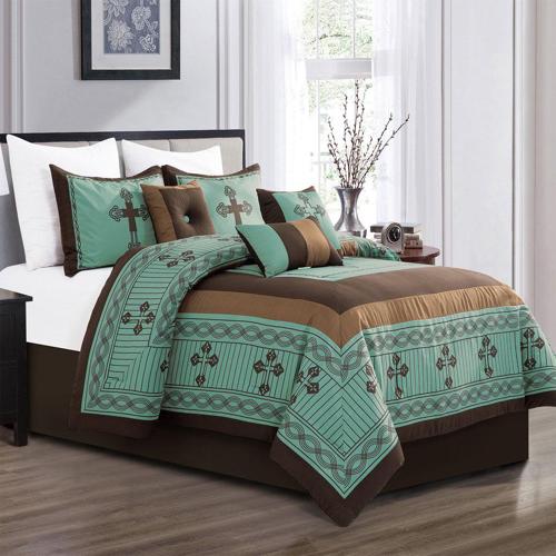 7 Piece Print Design Bed-in-a-Bag, Brushed Microfiber Fabric, Green, Queen